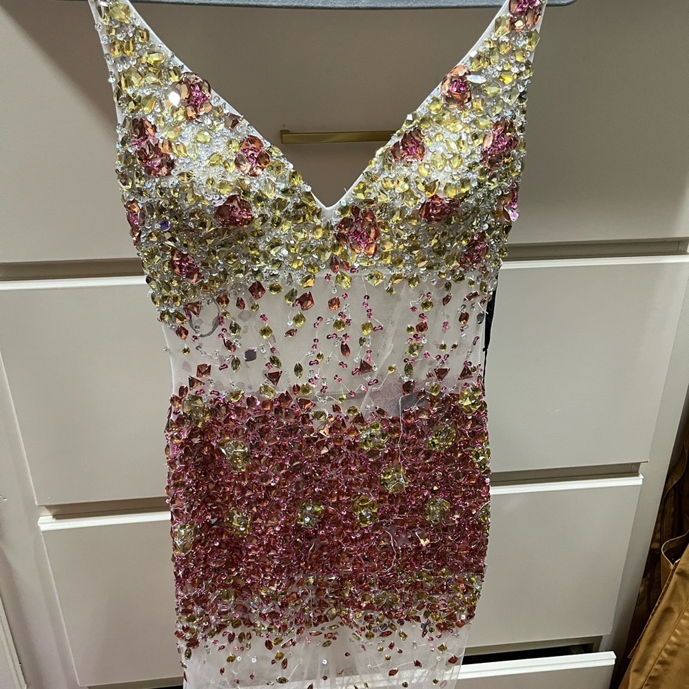 Milano Pink and Gold Embellished Mini Dress
